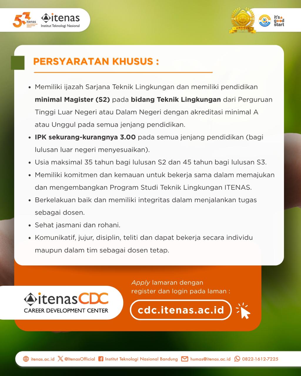 DOSEN PROGRAM STUDI PROGRAM SARJANA TEKNIK LINGKUNGAN